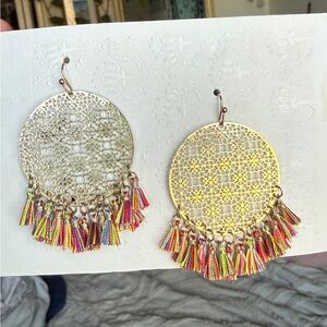 Gold Filigree Tassel Hoop Earrings - Multicolor Fringe